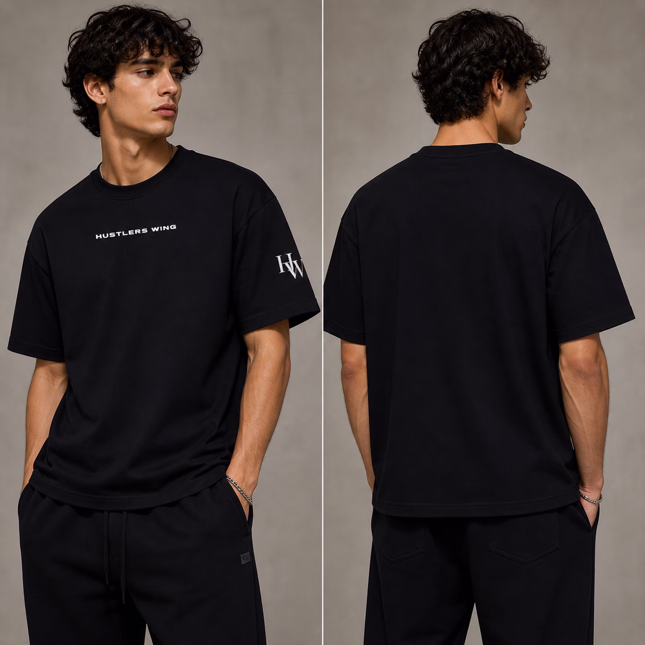 Model Black Hustlers Wing Slick T-Shirt