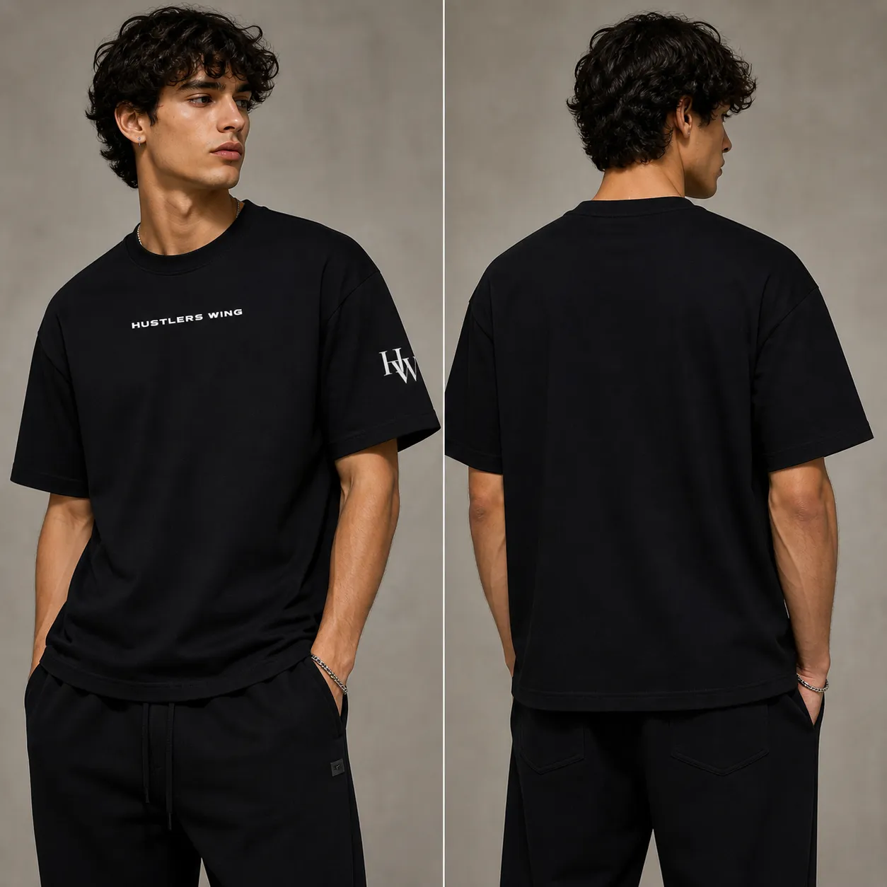 Model Black Hustlers Wing Slick T-Shirt